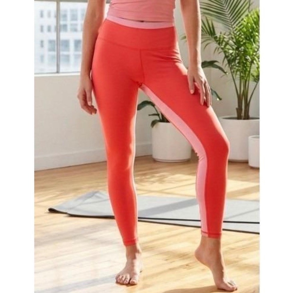 Wilo Active High Waisted Colorblock Leggings Red Pink XS Yoga Gym Tights